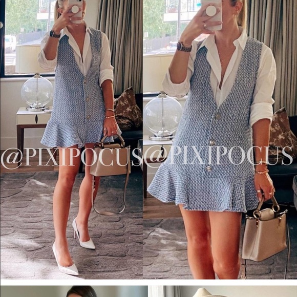 ZARA Ruffled Textured Pinafore Dress - Picture 2 of 13